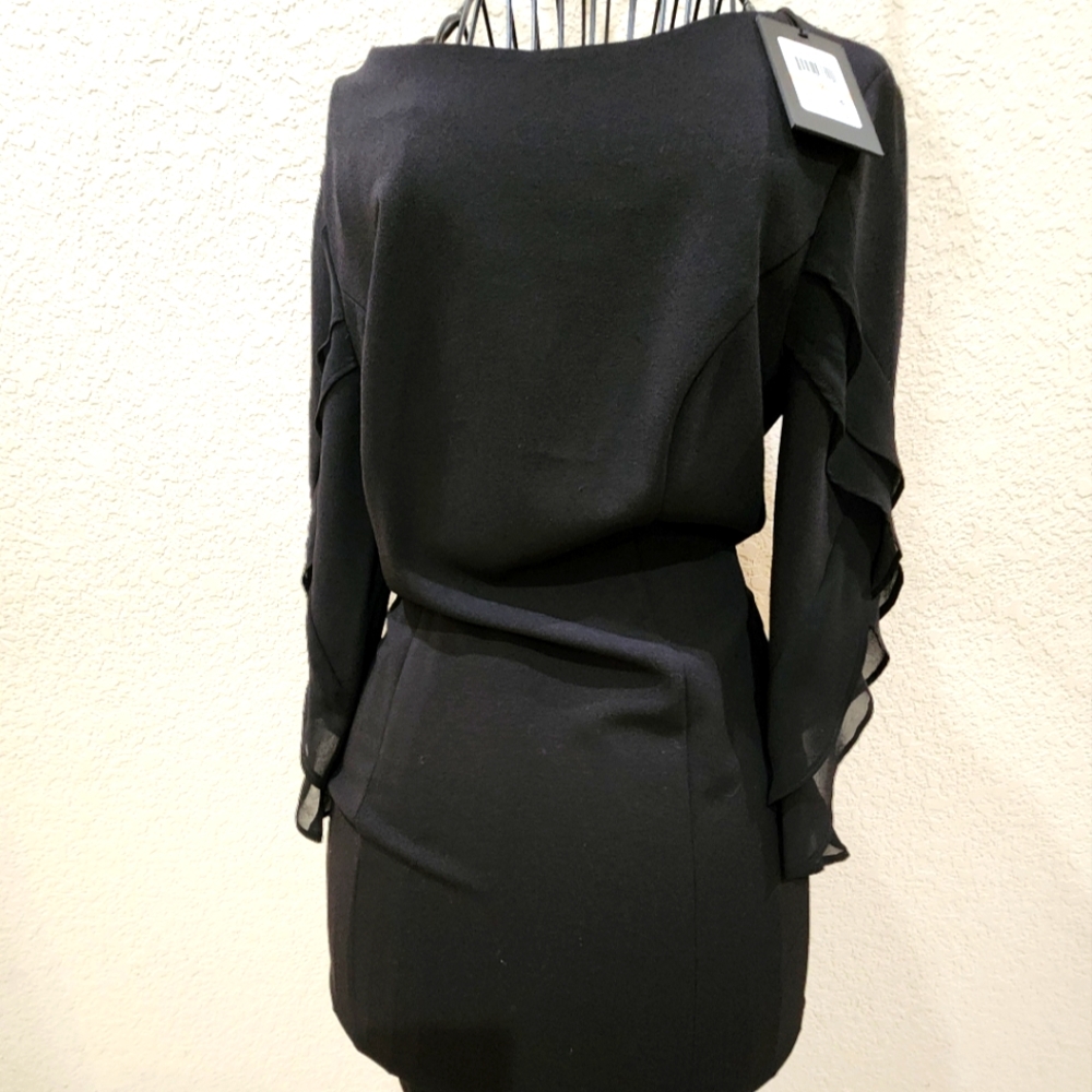 Dkny Women's Pleated Chiffon Sheath Dress, size 2, NWT, Black